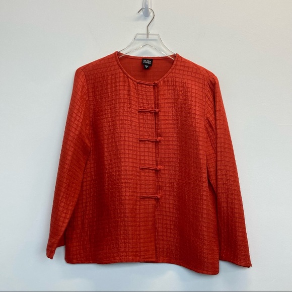 Eileen Fisher Jackets & Blazers - Eileen Fisher Silk Linen Asian Inspired Orange Button Front Jacket Medium